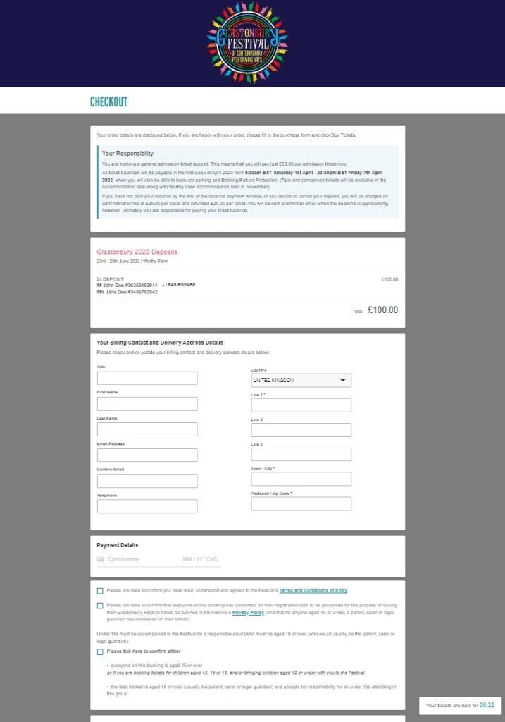 Glastonbury Ticket Payment Page