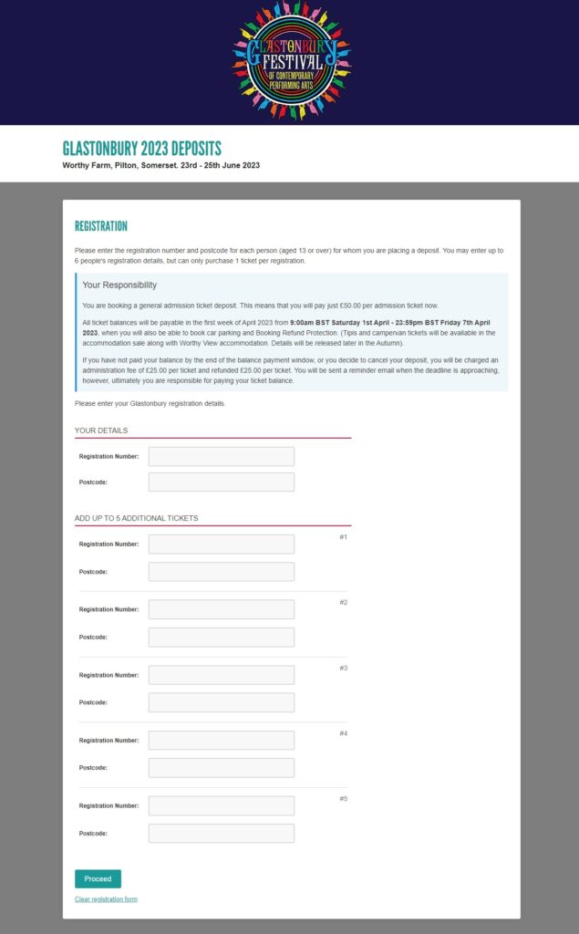 Glastonbury Registration Page